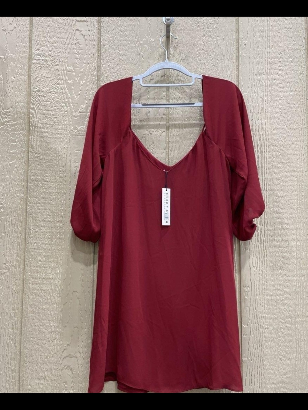 Alice + Olivia Red V-Neck Puff Sleeve Mini Dress